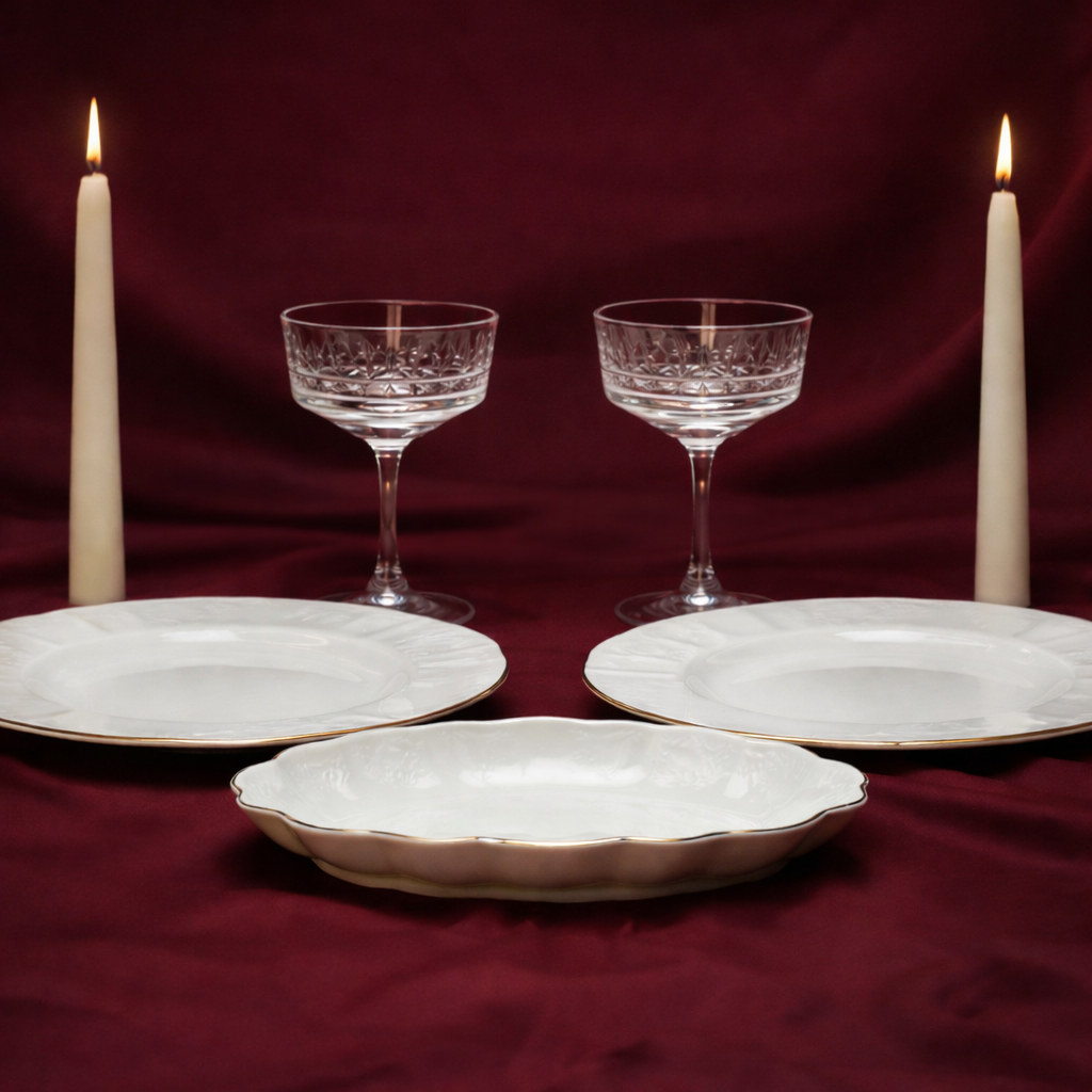 Набор для сервировки стола из посуды и декора "Романтический ужин" №1 (2 персоны)